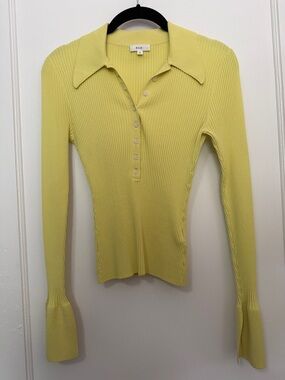 A.L.C. Ribbed Long-Sleeve Polo in Lemon